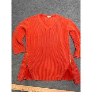 Tyler Boe Sweater Women S Mineral Wash Shaker Pale Orange Zippers Ribbed Cotton